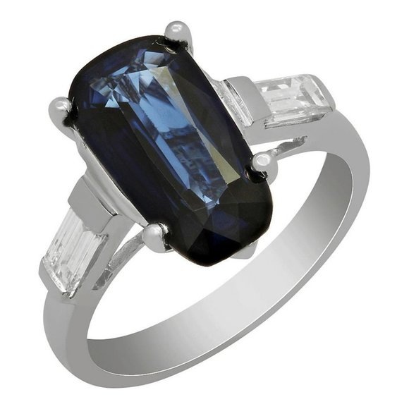Sapphire and Diamond Ring 14K White Gold Setting - Picture 1 of 6